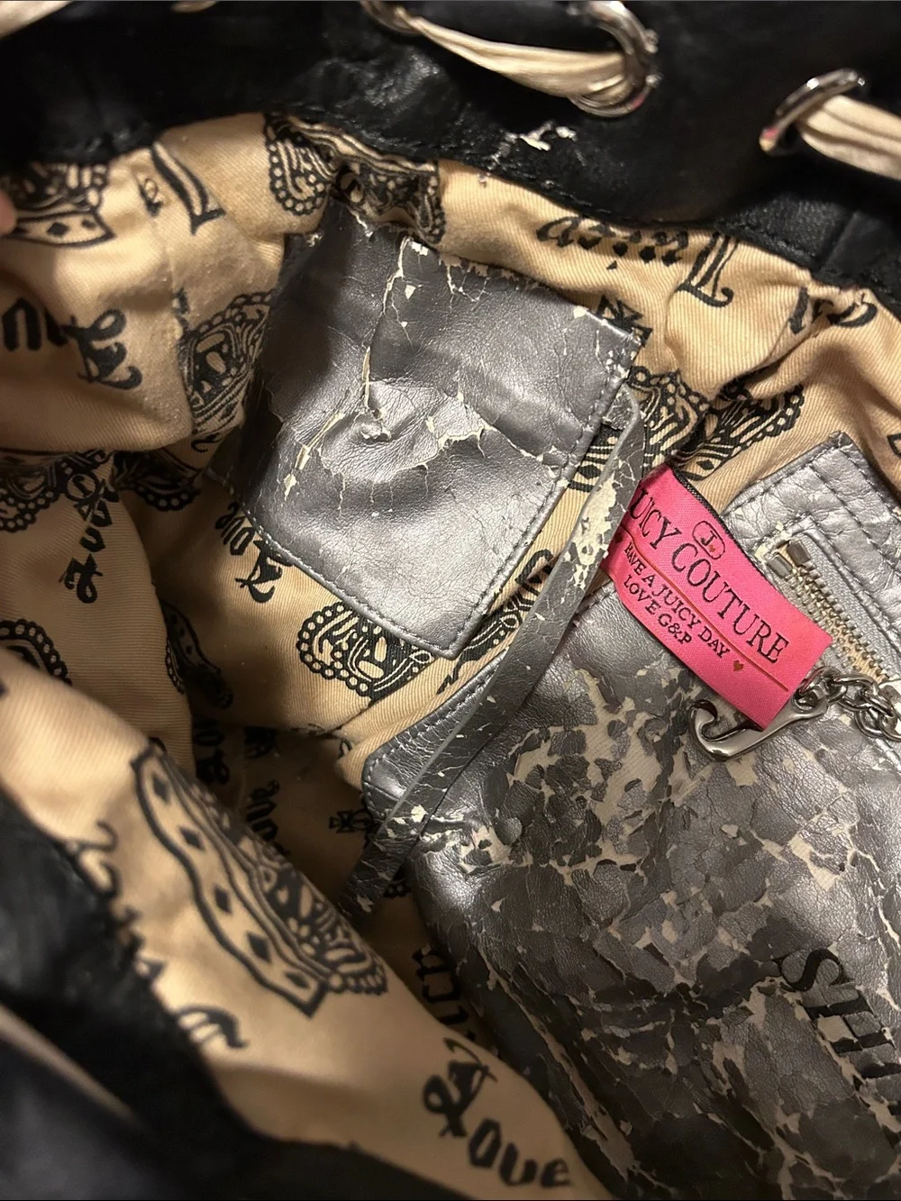 Juicy Couture Brown velvet and Black leather trim Tote with Cream Accents